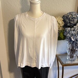 Me+Em long sleeve knit cotton shirt with lace detailing & Rushing at the sleeve